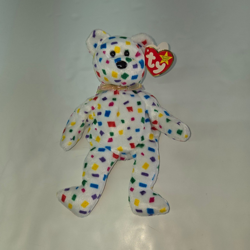 Ty Beanie Baby Ty 2K Bear One Size White Confetti Millennium Collectible Plush
